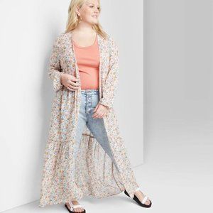 Floral Print Long Sleeve Tiered Duster Kimono